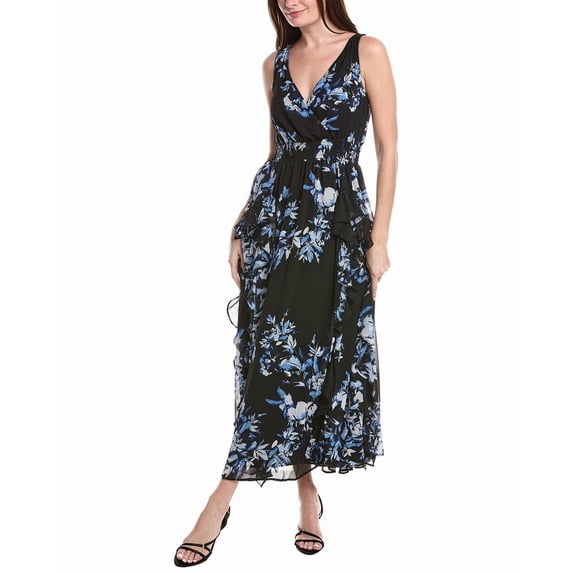 1.STATE womens V-Neck Ruffle Maxi Dress, l, Blue