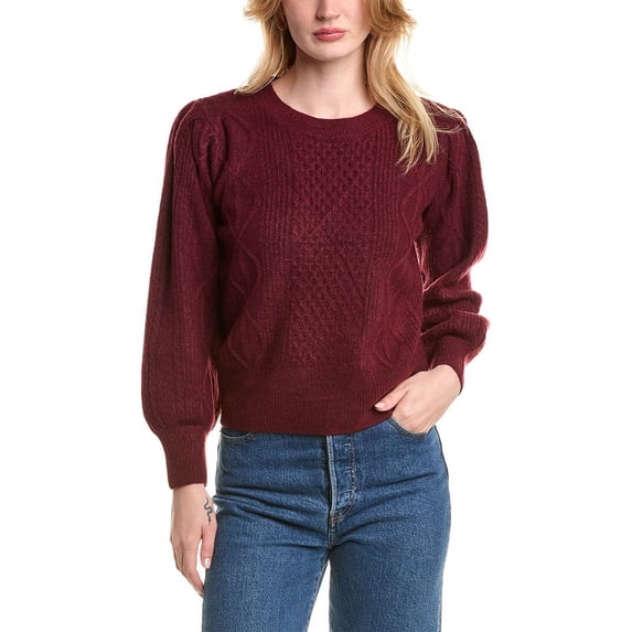 1.STATE womens Variegated Cable Sweater, XS, Red