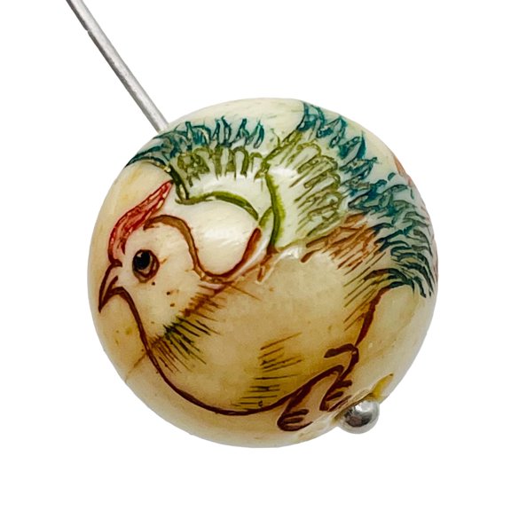 Phoenix Bird Scrimshaw Firebird Waterbuffalo Bone 14mm Bead | 1 Bead |