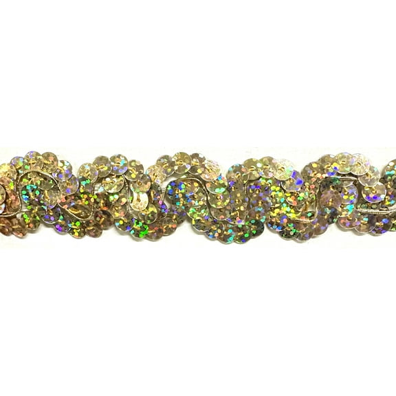 1" Scroll Spot / Hologram "S" Sequins Trimming - 10 Yards! - Color: Spot Gold