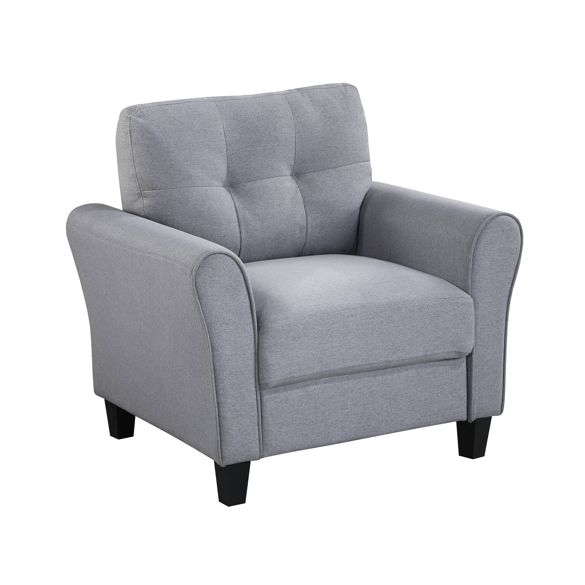 1-Seat Modern Accent Living Room Armchair Linen Upholstered Couch Furniture Light Grey-Blue