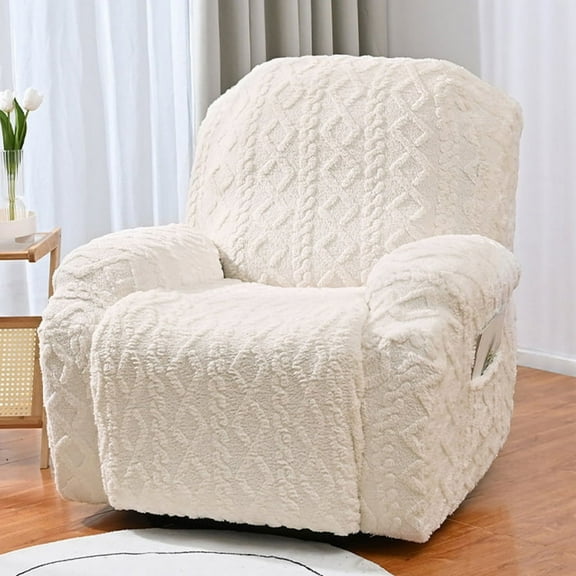 1 Seat Recliner Cover, Fleece Stretch Reclining Chair Covers for 1 Cushion Reclining Sofa, Single Seat Pocket Jacquard Recliner Couch Cover, Thickened, Very Soft