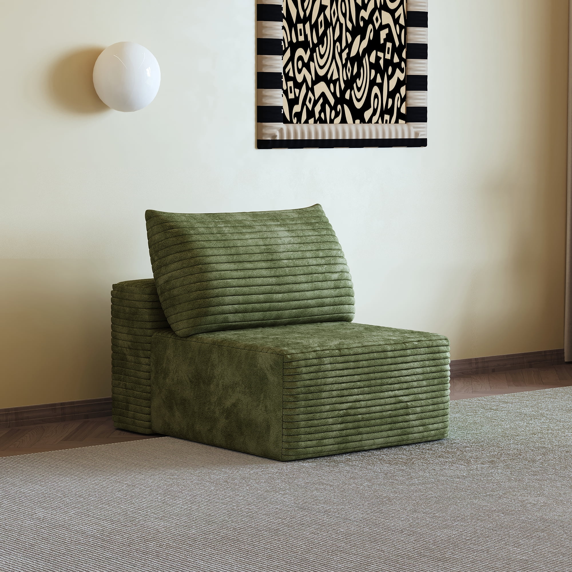 1 Seater Modular Corduroy Sofa, No Assembly Required High Resilience Sponge Single Cloud Couch for Living Room Apartment Bedroom