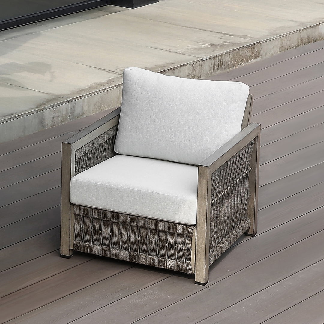1-Seater Oversize Rope Weave Outdoor Sofa, Ergonomic Cushions, Rust-Proof Hand-Brushed Aluminum Frame