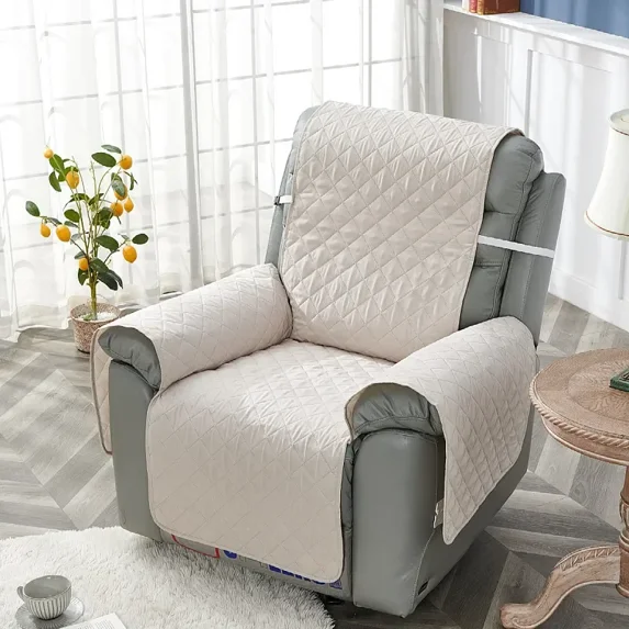 1 Seater Quilted Recliner Sofa Cover Pets Kids Anti-Slip Reclining Relax Armchair Covers Removable Solid Color Recliners Mat