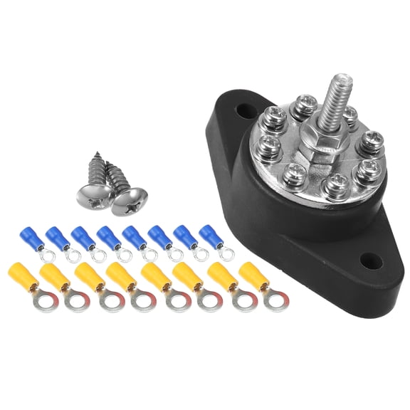 1 Set 1/4" Power Distribution Block 8 Point Bus Bar 16 Screws Terminal Block for Boat Metal Black