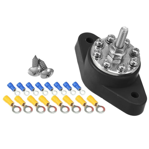 1 Set 1/4" Power Distribution Block 8 Point Bus Bar 16 Screws Terminal Block for Boat Metal Black