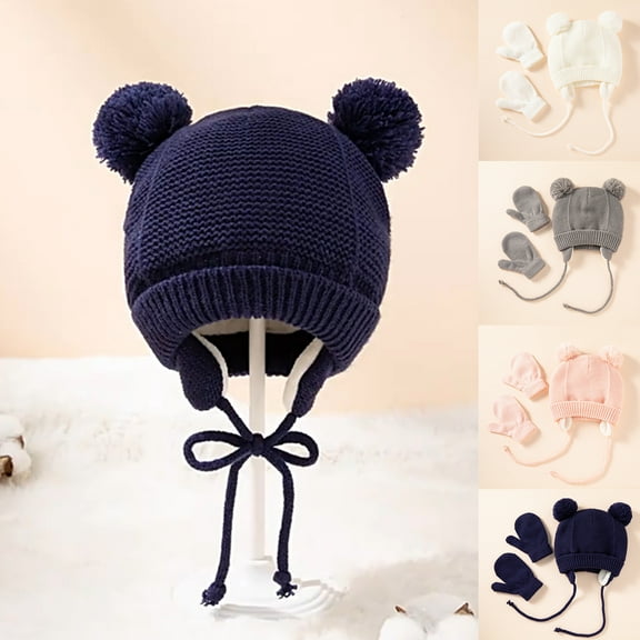 1 Set 1-4 Years Baby Hat Glove Set Soft Newborn Mittens Baby Girl Boys Knitted Toddler Cap Infant Winter Beanie Mitten Sets