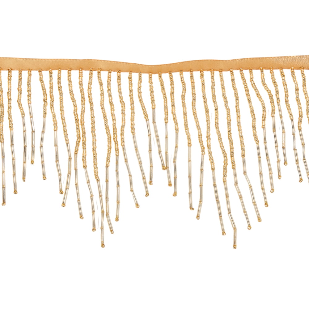 1 Set 1.8 Yards Glass Beads Fringe Tassel Lace Trim Ribbon Cotton Ribbon Clothing Accessories Gold 5-1/2 inch(140mm)