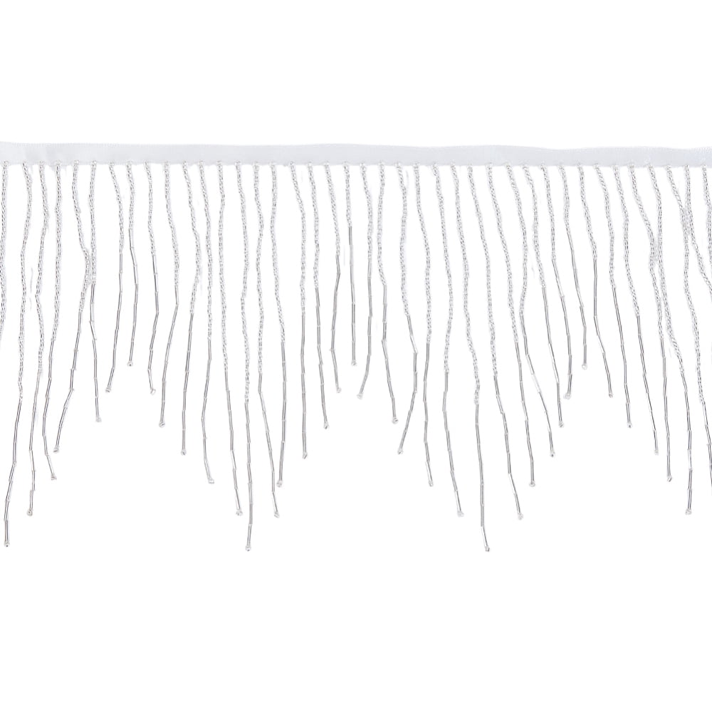 1 Set 1.8 Yards Glass Beads Fringe Tassel Lace Trim Ribbon Cotton Ribbon Clothing Accessories Silver 5-1/2 inch(140mm)