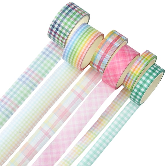 1 Set 1 Bag 6 Rolls DIY Scrapbook Decorative Paper Tapes Adhesive Tapes Masking Tapes for Craft and Gift Lattice Series Mixed Color 10~20mm