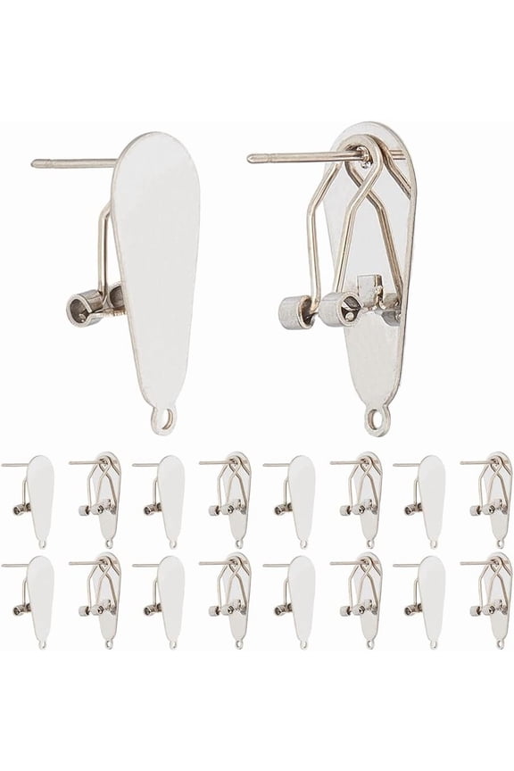 1 Set 1 Box 10Pcs Silver Clip Earring Findings Teardrop Earring Post Blank Clip on Earring Converter French Stud Earrings with Loop Stainless Steel Fingernail Earring Post Clips for Jewelry Making