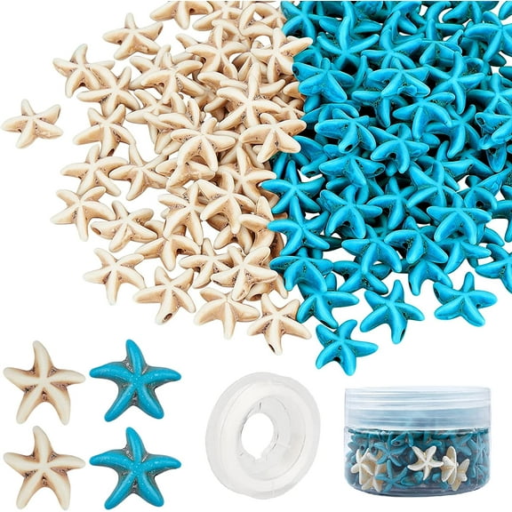 1 Set 1 Box 144~156Pcs Turquoise Beads Bulk Starfish Beads for Jewelry Making Synthesis Turquoise Beads Waterproof Beads Loose Spacer Beads Star