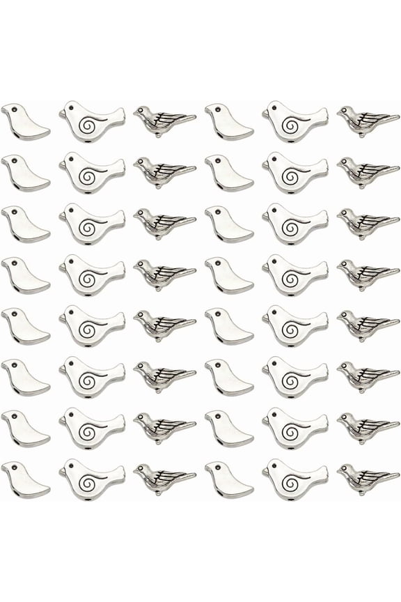 1 Set 1 Box 150Pcs 3 Styles Metal Bird Beads Silver Birds Bead Bulk Alloy Antique Tibetan Small Flying Animal Connector Spacer Charm Beads
