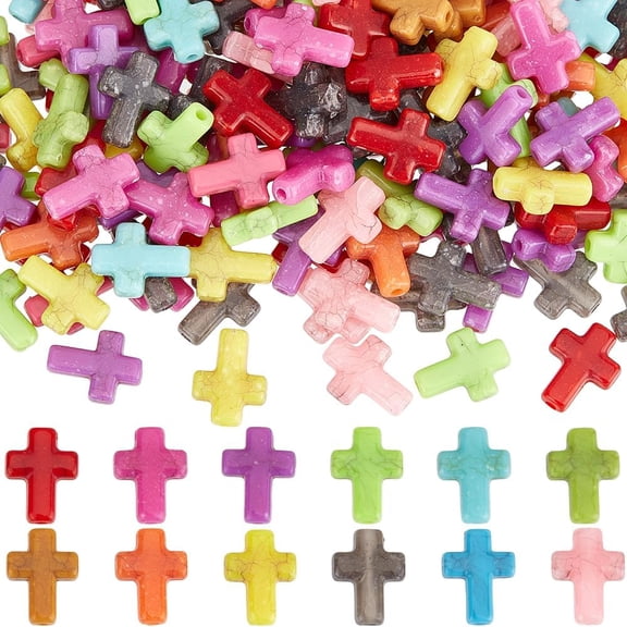 1 Set 1 Box 300pcs Small Colorful Cross Beads Mini Cross Beads Assorted Acrylic Crucifix Crosses Center Shaped Loose Spacer Bead Bulk for Jewelry Making DIY Holiday Necklaces Bracelets Crafts