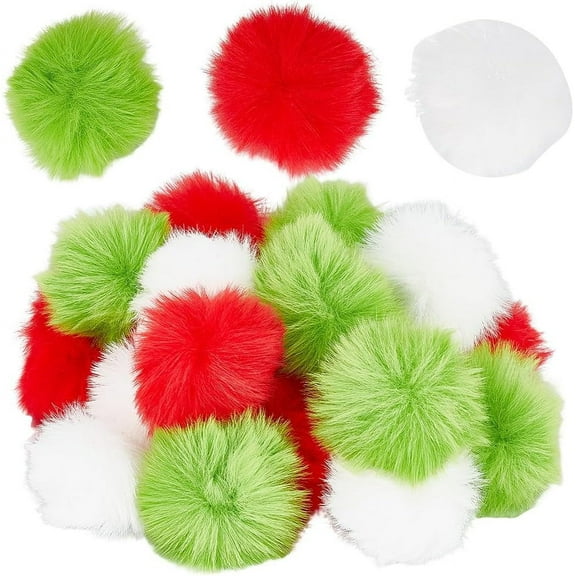1 Set 1 Box 30Pcs 40mm Christmas Pom Pom Balls Puff Ball Large Soft Fluffy Pom Poms Xmas Assorted Color Red Green White Pompoms Artificial Wool Ball Bulk for DIY Creative Crafts Decorations