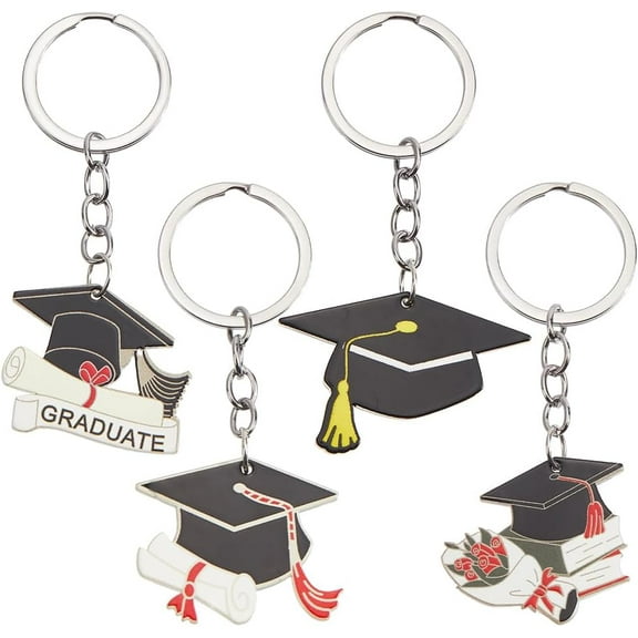 1 Set 1 Box 8Pcs 4 Styles Graduation Caps Keychain Teacher Key Chain Set 2024 Acrylic Tassels Black Hat School Class Charms Keychains Kit for Graduation Season Gifts Key Party Favor Wedding Favors