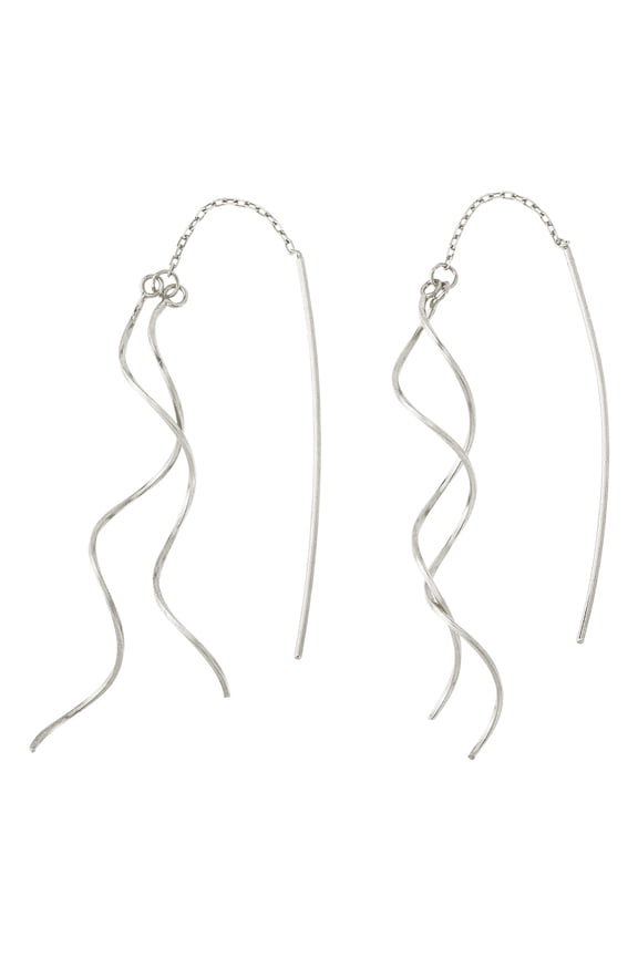 1 Set 1 Pair Wave Shape 925 Sterling Silver Dangle Stud Earrings Platinum 105mm