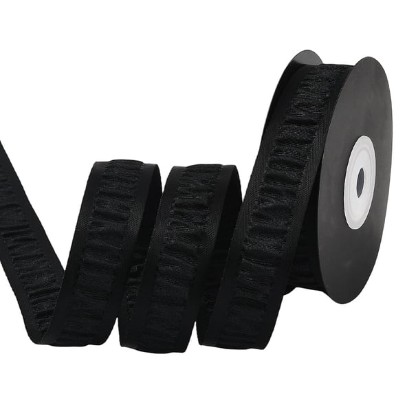 1 Set 1 Roll Polyester Ribbons Double Face Ruffle Ribbon for DIY Gift Packing Flower Packaging Black 7/8 inch(22mm) 10 yards/roll