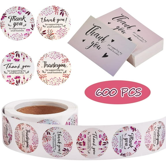 1 Set 1 Roll Rainbow Laser Laser Thank You Sticker Round with 4 patterns/roll with 2 Bag Thank You Theme Card Word Sticker: 2.5x0.01cm