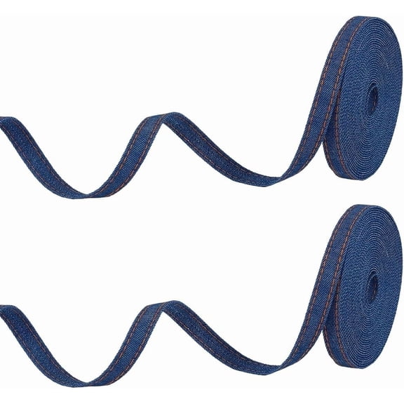 1 Set 10.94 Yards 3/8 Inch Dark Blue Denim Ribbon Thin Rustic Jean Fabric Strip Trim Stitch Jeans Cloth Ribbons Bulk Roll
