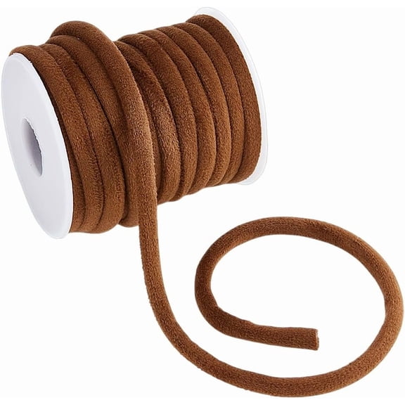 1 Set 10.94 Yards Soft Velvet Round Cord 6mm Dark Brown Velvet Cord String with 1pc Spool Soft Velvet Ribbon Velvet Craft Thread Tubing Fabric Cord