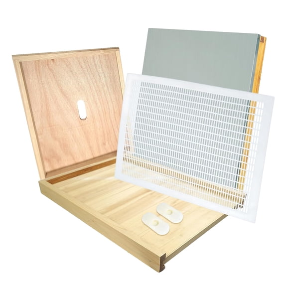 1 Set 10 Frame Langstroth Beehive Parts Kit Natural Wood for Beekeeping, Includes Telescoping Top Cover, Plastic Queen Excluder, Inner Cover, Oval Bee Escape and Hive Bottom Board