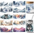 thumbnail image 1 of 1 Set 10 Pcs Wild Wolf Snow Mountain Jungle-Cup Printing UV Transfer Papers Waterproof Colorful Animal UV DTF Cup Wrap Stickers for 16 OZ Glass Cups Crafts Gifts for Family and Friends, 1 of 9