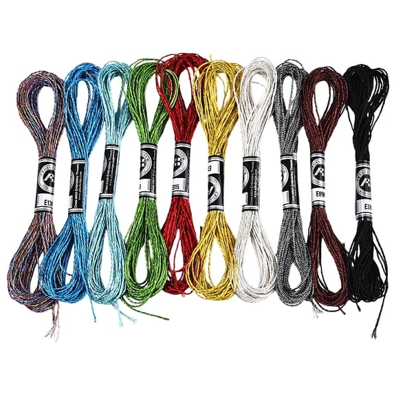1 Set 10 Skeins 12-Ply Metallic Polyester Embroidery Floss Glitter Stitch Threads for Craft Needlework Hand Embroidery Friendship Bracelets