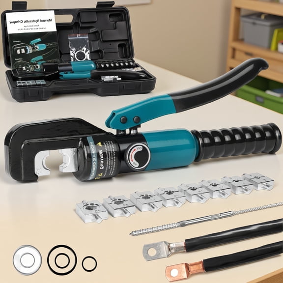 1 Set 10-Ton Hydraulic Crimping Tool with 9 Dies, 12 to 2/0 AWG, Wire Rope Crimper for Cable and Stainless Steel Railing