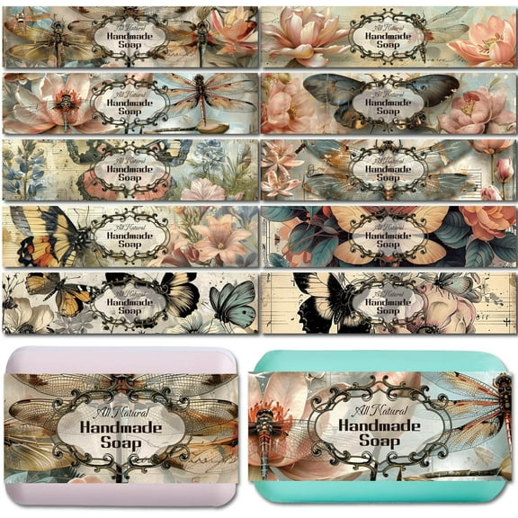 1 Set 100 Pcs Butterfly Soap Paper Wrapper 10 Styles Retro Flowers Vertical Soap Wrap Tape Sleeves Covers with Tectorial Membrane Packaging Supplies for Handmade Soap Bar Store 1.9x8.2 Inch