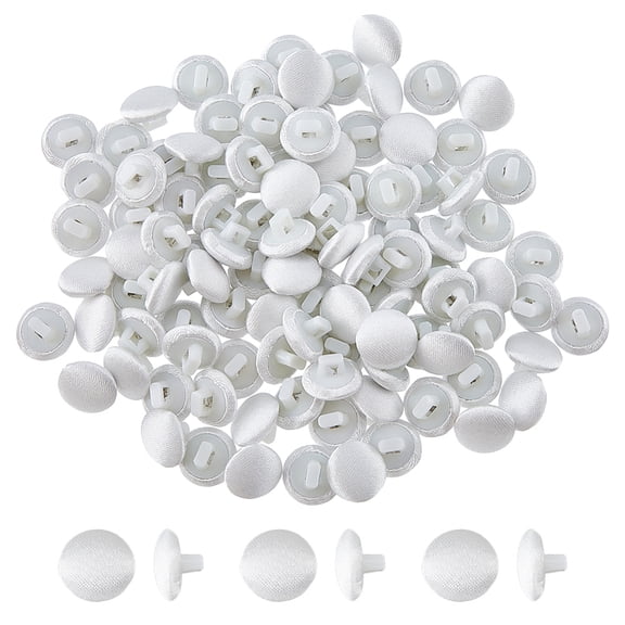 1 Set 100Pcs 1-Hole Silk & Plastic Shank Buttons Mushroom Shape White 9.5x6.5mm Hole: 2x2mm