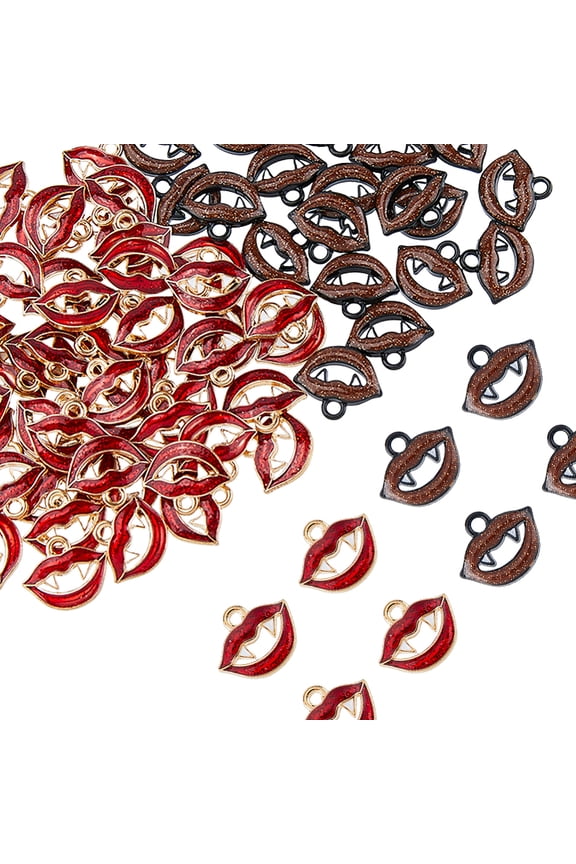1 Set 100Pcs 2 Colors Alloy Enamel Charms Lip Charm Mixed Color 11x13.5x2.5mm Hole: 1.6mm 50pcs/color