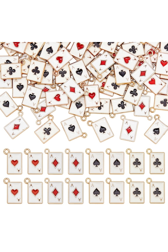 1 Set 100Pcs 4 Styles Rack Plating Alloy Charms Golden Playing Card Charms Mixed Color 14.5~15.5x11x1.5mm Hole: 1.4~1.5mm 25pcs/style