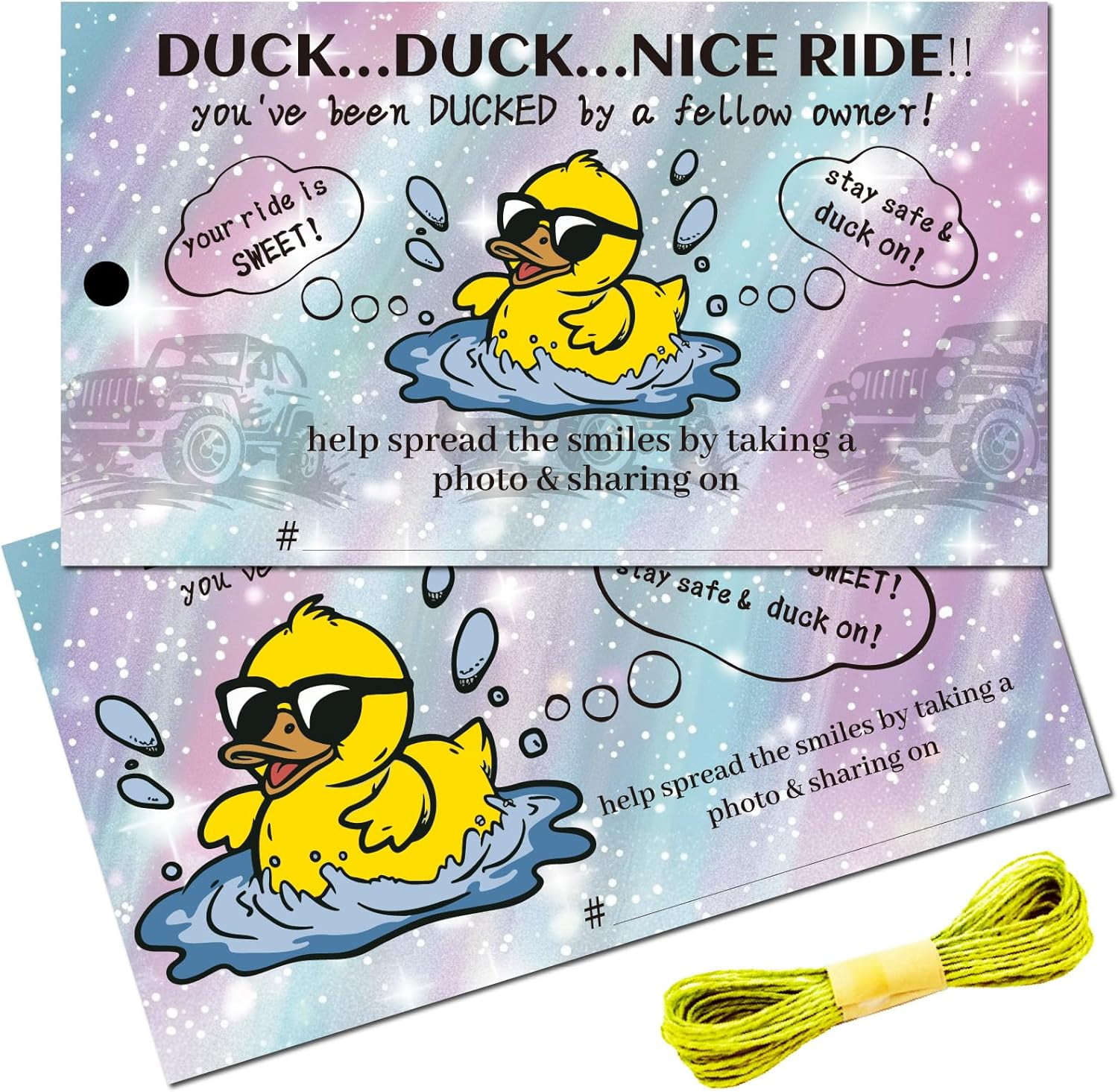 1 Set 100Pcs You've Been Ducked by a Fellow Owner Duck Duck Tags Ducking Cards Cruising Rubber Duck Tag with Round Hole and Twine Double Sided Cruise Card for Rubber Duck Party Favor 3.5x2 Inch