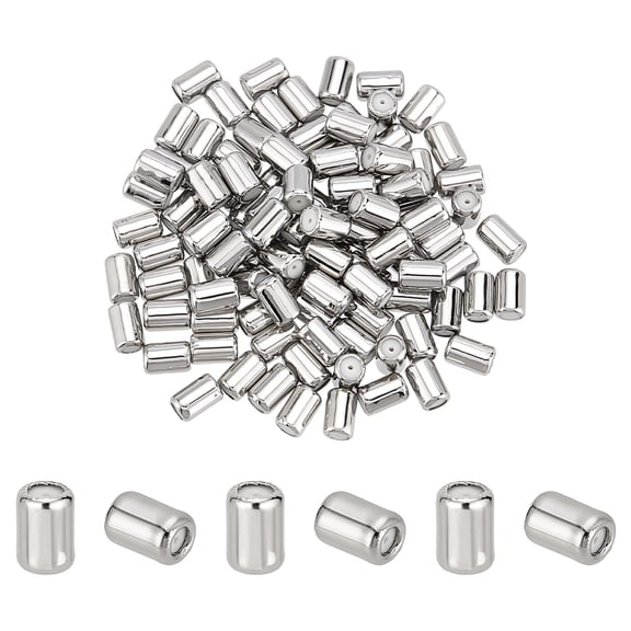 1 Set 100Pcs Rack Plating Brass Beads with Rubber Slider Beads Column Platinum 6x4mm Hole: 0.5mm