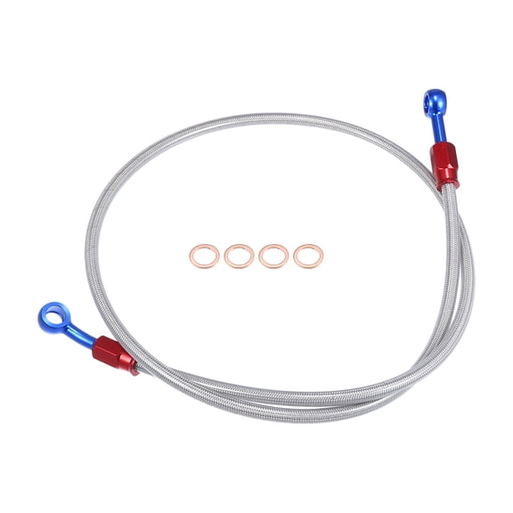 1 Set 100cm 39.37" Length 10mm ID Motorcycle Hydraulic Brake Line Oil Hose Pipe 28 0 Silver Tone