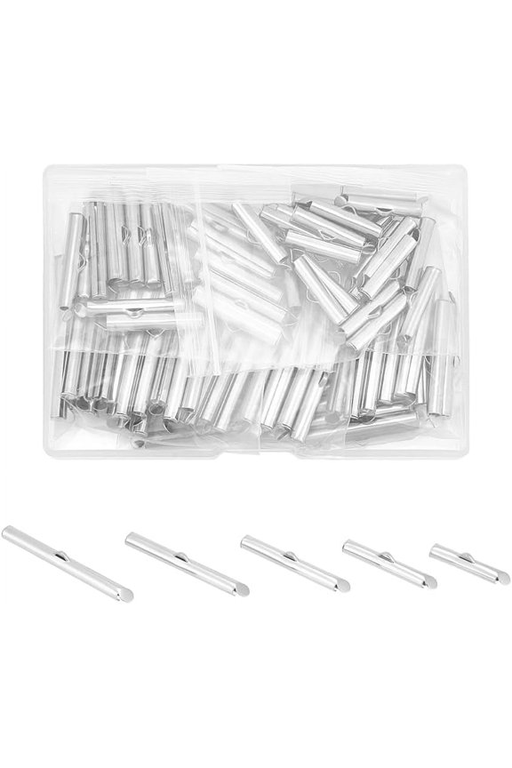 1 Set 100pcs Slide On End Clasp 5 Sizes Stainless Steel Tube End Bar Slider End Caps Crimp Terminators Clasp for Seed Beads Looms Multi-Strand Necklace Bracelet DIY Jewelry Making