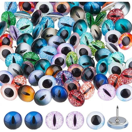 1 Set 108Pcs 3 Styles Eye Pattern Glass Iron Push Pins Set Map Tacks Marking Pins for Photos Wall Maps Bulletin Board or Corkboards Mixed Color 14x12mm 36pcs/style