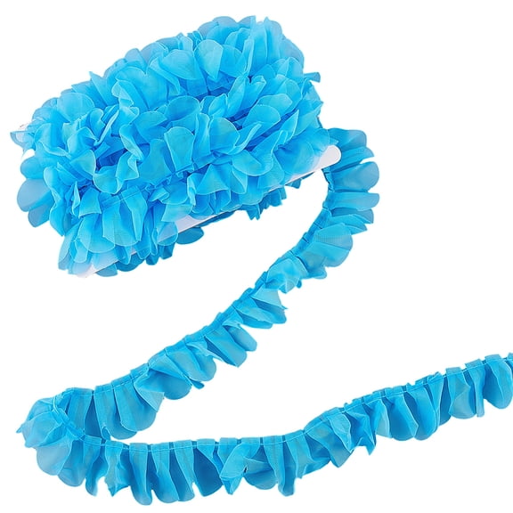 1 Set 10M Pleated Polyester Ribbon for Dress Collar Edge Wedding Trim Dodger Blue 1-5/8 inch(42mm) about 10.94 Yards(10m)/Set