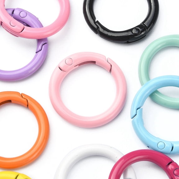1 Set 10Pcs 10 Colors Spray Painted Eco-Friendly Alloy Spring Gate Rings O Rings Snap Clasps Ring Mixed Color 6 Gauge 25x4mm 1pc/color