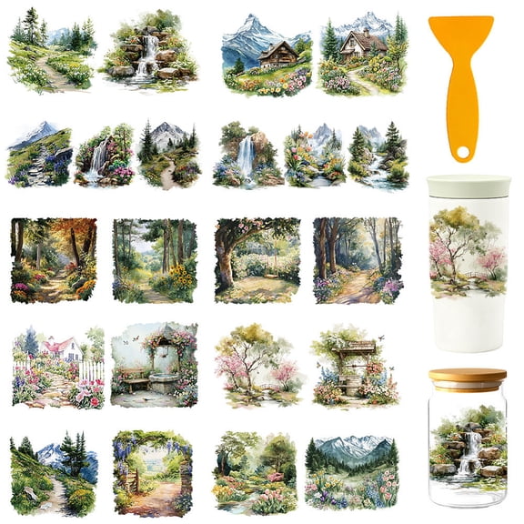 1 Set 10Pcs 10 Styles PVC DIY Heat Transfer Paper for UV Sublimation Cup Mountain 240x110mm 1pc/style