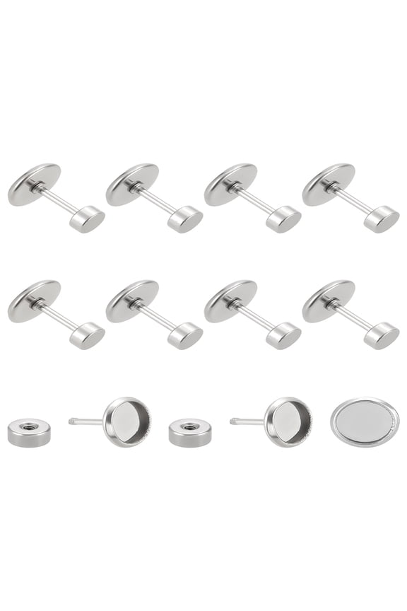 1 Set 10Pcs 304 Stainless Steel Studs Earrings Findings Round Stainless Steel Color 8mm Inner Diameter: 6mm Pin: 1mm DIY