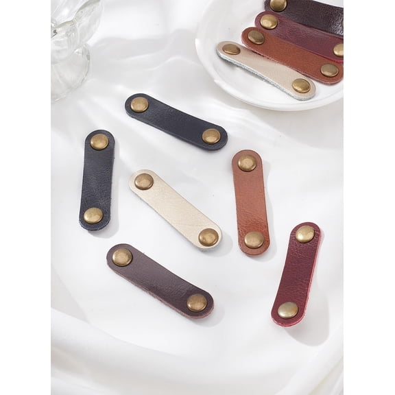 1 Set 10Pcs 5 Colors Cowhide Cable Straps Management Cable Ties for USB Cable Headphone Wire Mixed Color 63.5x16.5x2~6mm 2pcs/color