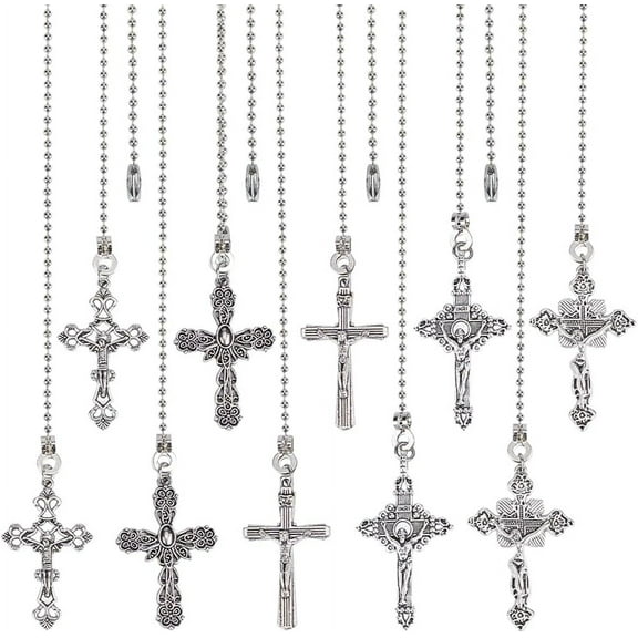1 Set 10Pcs 5 Style Cross Ceiling Fan Pull Chain Extender Charm Pendant Adjustable Decorative 12.6 Inch Extension Connector Ball Bead Cord Replacement Hanging Ornaments for Lighting Lamp Decor