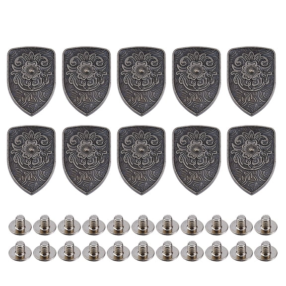 1 Set 10Pcs Alloy Decorative Rivets with Iron Screw for Purse Bags Leather Crafts Decoration Shield Gunmetal 37.5x26x6mm