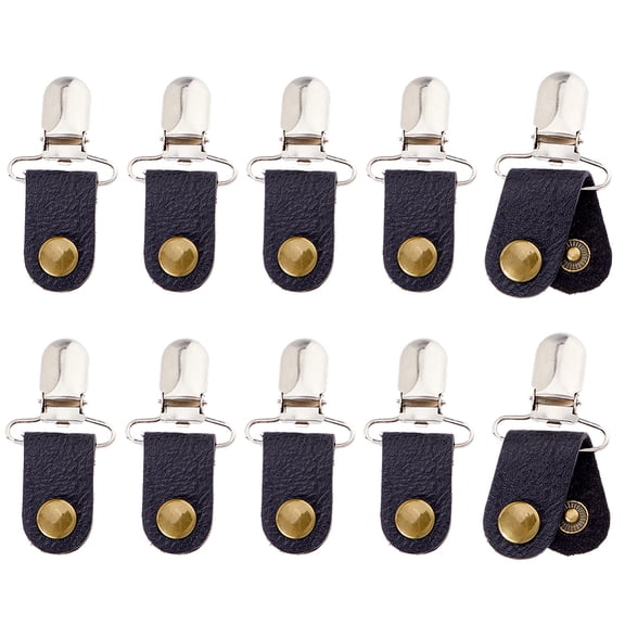 1 Set 10Pcs Cattlehide Leather Cable Straps Cord Management Wrap Headphone Cable Line Organizer with Alloy Pacifier Clips Black 70mm