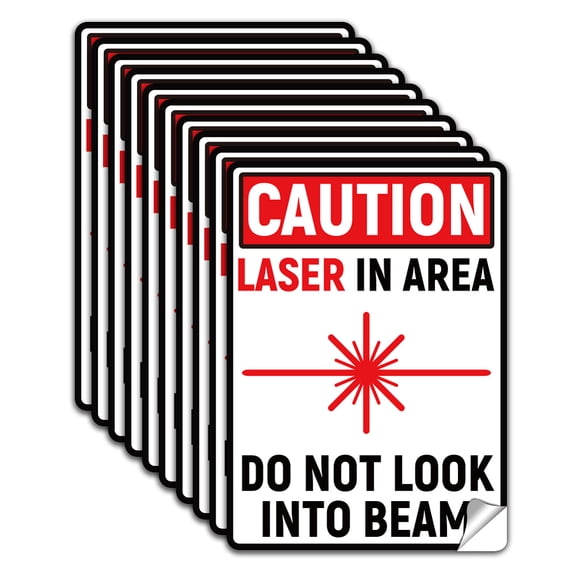 1 Set 10Pcs Caution Lasers in Area Sign Sticker PVC Waterproof Do Not Look into Beam Warning Stickers Decal for Business Warehouse Caution Lasers in Area Self Adhesive Sign for Outdoor 5.1x7.1 Inch