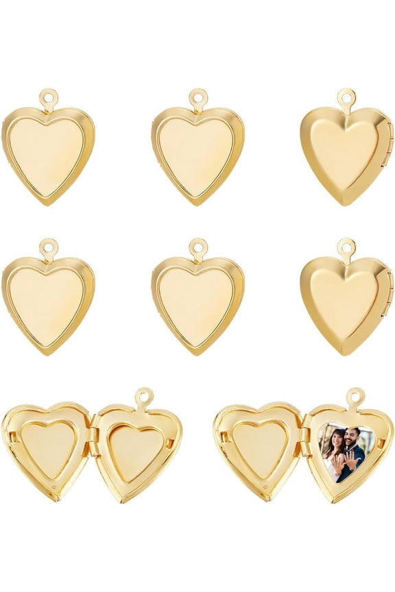 1 Set 10Pcs Real 18K Gold Plated Heart Charms Locket Pendants Metal Photo Frame Charms Love Dangle Charms Love Memorial Charms Memory Necklace DIY Finding for Jewelry Making Accessories