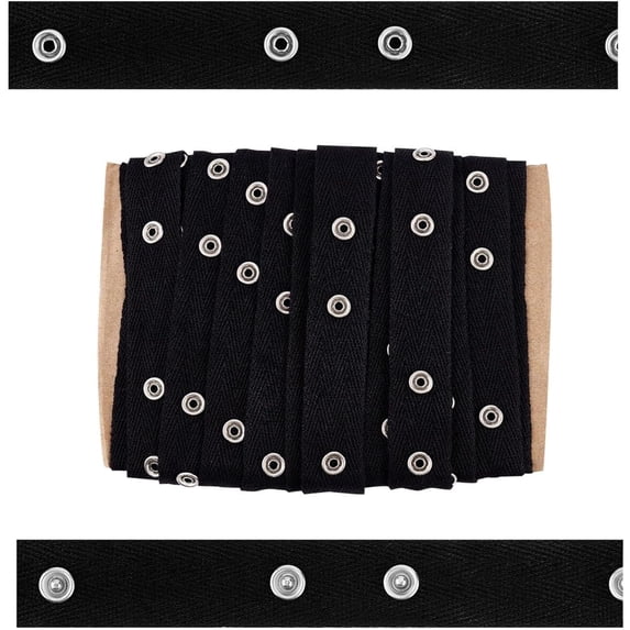 1 Set 10Yards Black Cotton Snap Button Trim Sewing Snap Tape Trim with Brass Buttons for DIY Crafts Clothing Accessories Snap Button Tape Ribbon Fasteners 0.8 inch Wide